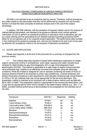 Method 5021A: Volatile Organic Compounds in Various Sample Matri